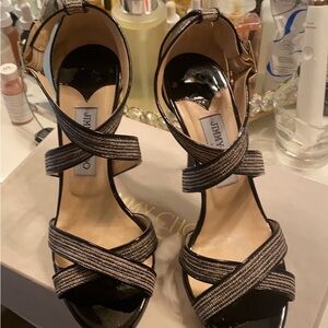 Jimmy Choo Metallic Black Strappy High-Heel Sandals